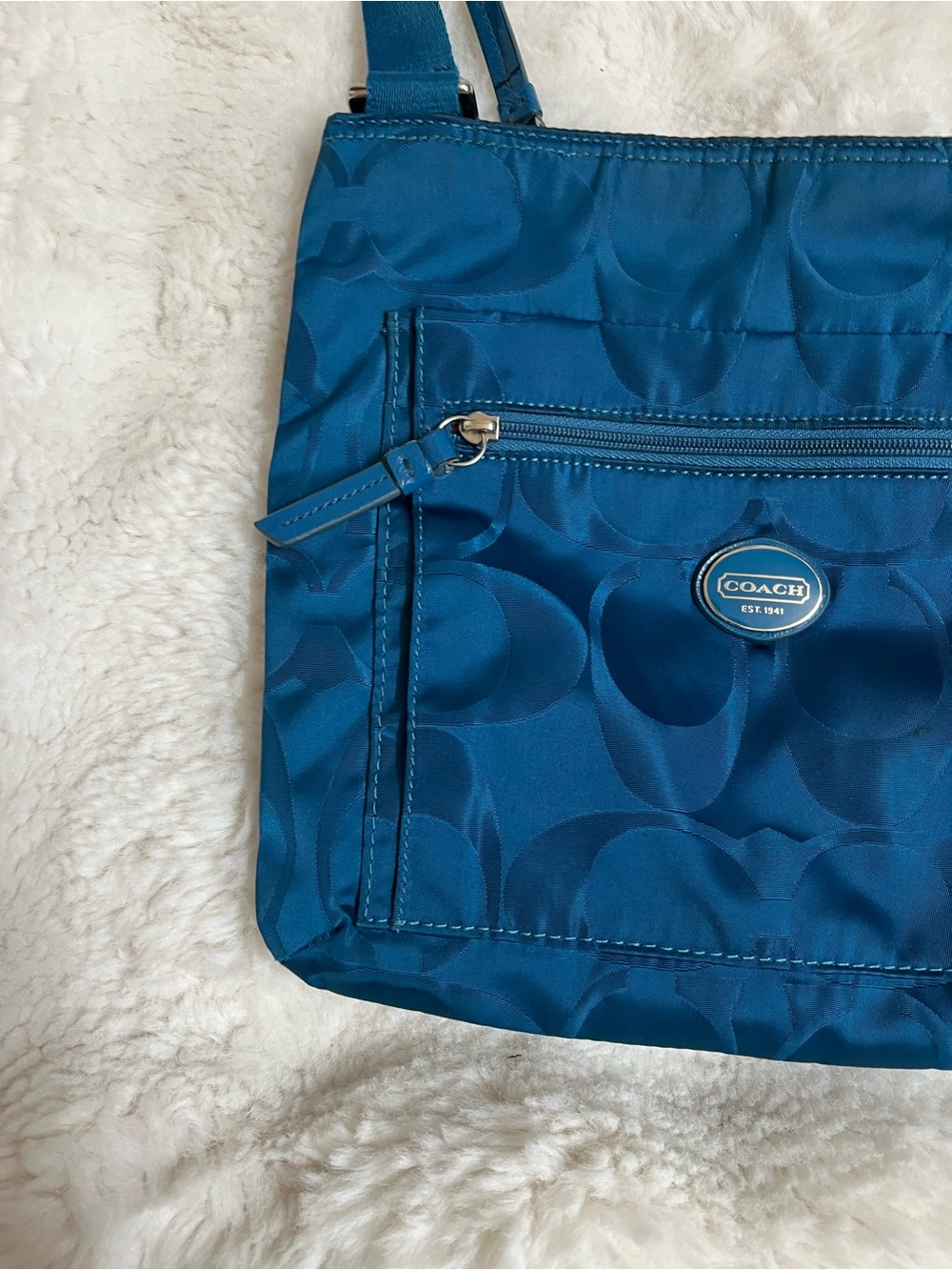 Coach Teal Signature Nylon Crossbody Bag - Pre-Owned - Picture 3 of 16